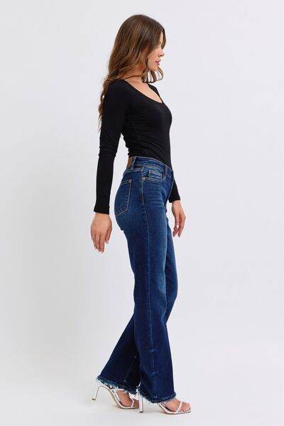 Judy Blue Full Size Raw Hem Straight Leg Jeans - Hovatok