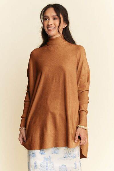 Davi & Dani High-Low Turtleneck Long Sleeve Knit Top - Hovatok