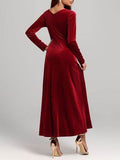 Square Neck Long Sleeve Velvet Dress - Hovatok