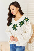 POL Floral Embroidered Pattern V-Neck Sweater - Hovatok