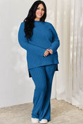 Basic Bae Full Size Ribbed High-Low Top and Wide Leg Pants Set - Hovatok