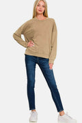 Zenana Washed Round Neck Dropped Shoulder Sweatshirt - Hovatok