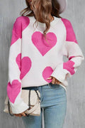 Angel Wings Contrast Heart Dropped Shoulder Long Sleeve Sweater - Hovatok