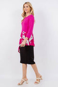 Celeste Full Size Floral Asymmetrical Hemline Round Neck Top Plus Size - Hovatok