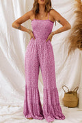 Smocked Printed Wide Strap Jumpsuit - Hovatok