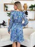 Double Take Full Size Printed Drawstring Waist Long Sleeve Dress - Hovatok