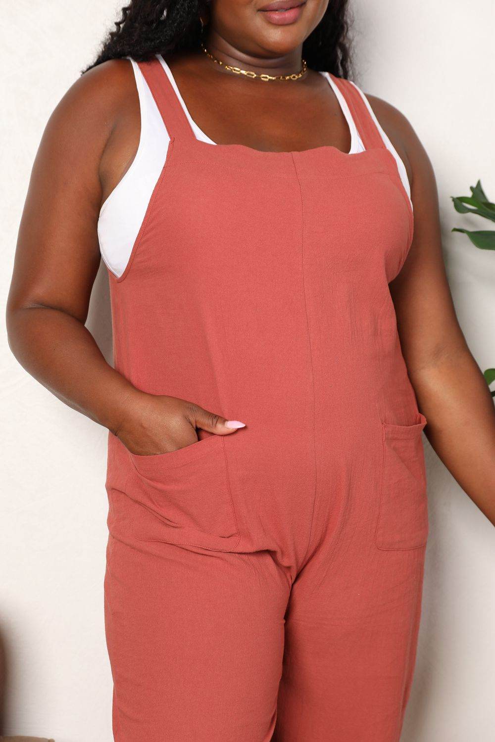 Perfee Wide Leg Overalls with Front Pockets - Hovatok