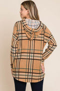 BOMBOM Drawstring Plaid Long Sleeve Hoodie - Hovatok