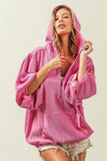 BiBi Waffle-Knit Half Zip Hooded Top - Hovatok