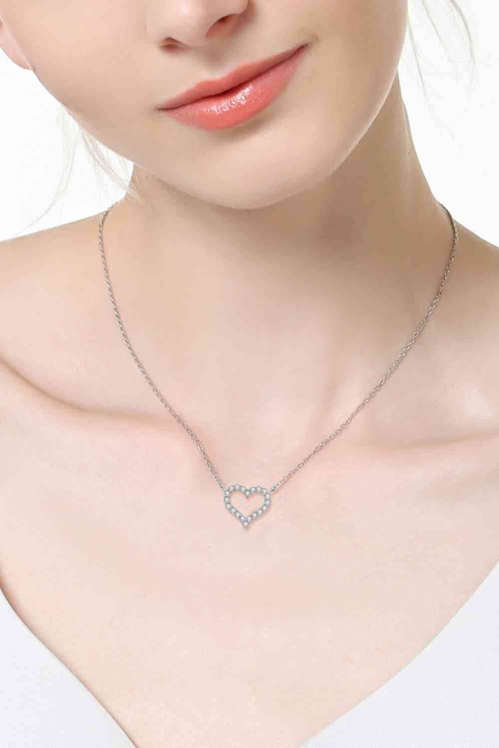 Adored Moissanite Platinum-Plated Heart Necklace - Hovatok