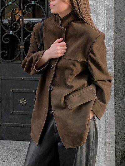 Lapel Collar Button Up Jacket - Hovatok