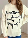 Letter Contrast Round Neck Dropped Shoulder Sweater - Hovatok