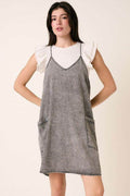 Mittoshop Washed Patch Pocket Mini Cami Denim Dress - Hovatok