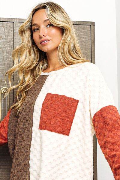 BiBi Color Block Brushed Checker Top - Hovatok