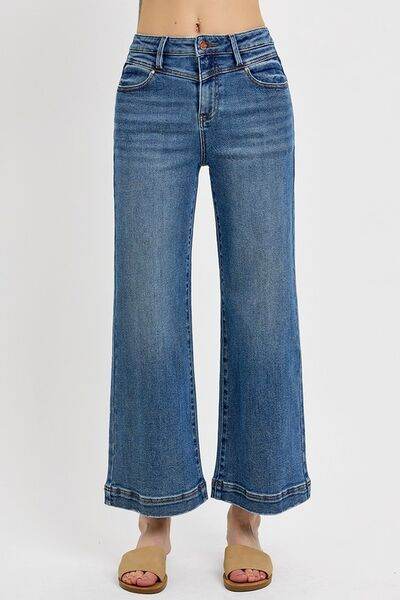 RISEN Full Size High Rise Crop Wide Leg Front Yoke Detail Jeans Plus Size - Hovatok