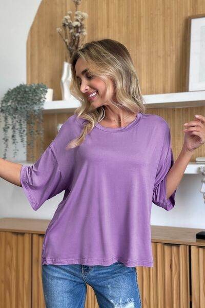 Basic Bae Bamboo Full Size Round Neck Drop Shoulder T-Shirt - Hovatok