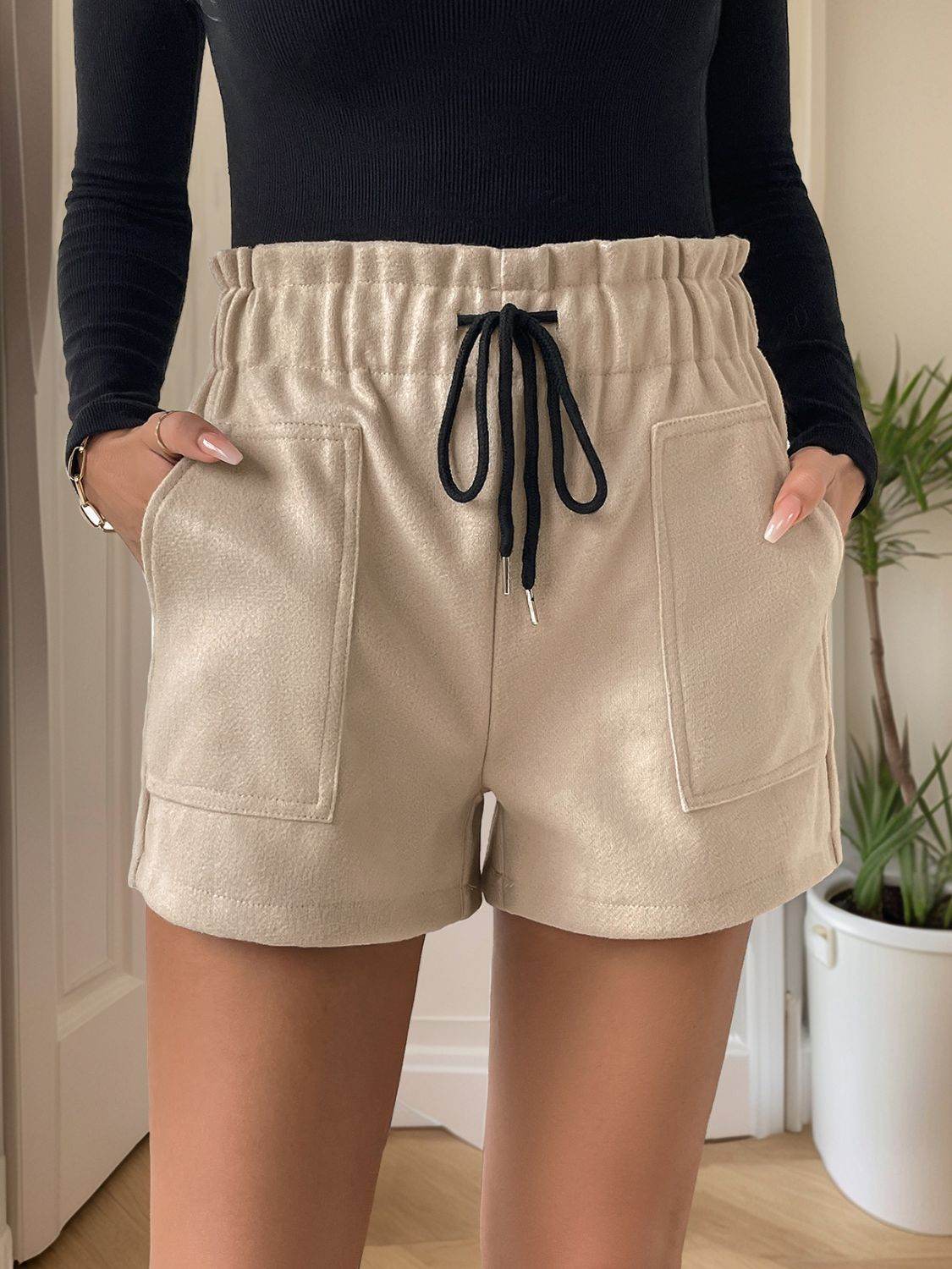 Perfee Frill Drawstring Shorts with Pockets - Hovatok