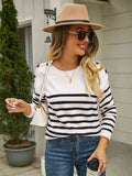 Angel Wings Round Neck Shoulder Button Striped Pullover Sweater - Hovatok