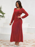 Ruched Round Neck Long Sleeve Dress - Hovatok