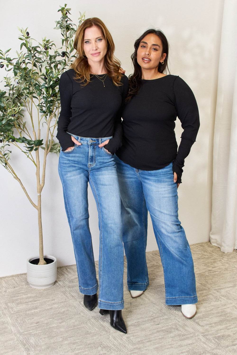 Culture Code Full Size Ribbed Round Neck Long Sleeve Top - Hovatok