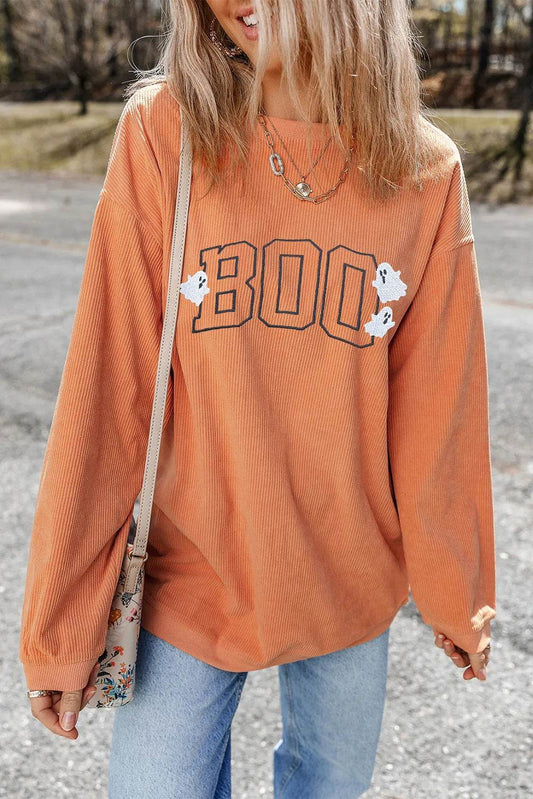 BOO Round Neck Long Sleeve Sweatshirt - Hovatok