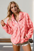 Double Take Checkered Long Sleeve Fuzzy Jacket - Hovatok