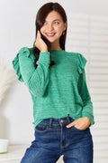 Double Take Ruffle Shoulder Long Sleeve T-Shirt - Hovatok