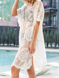 Lace V-Neck Half Sleeve Cover-Up - Hovatok