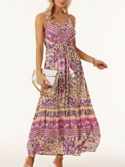 Printed Scoop Neck Midi Cami Dress - Hovatok