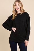 BOMBOM Drop Shoulder Long Sleeve Knit Top - Hovatok
