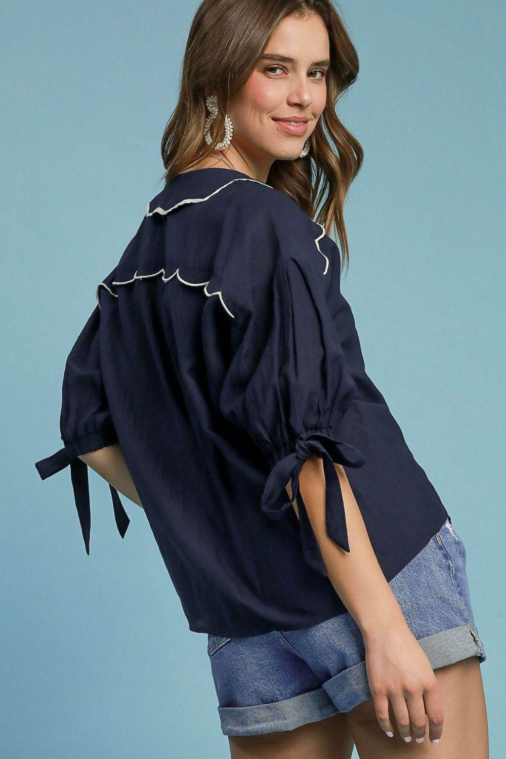 Umgee Full Size Embroidered Detail Button Down Shirt Plus Size - Hovatok
