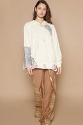 POL Floral Patchwork Distressed Drawstring Hoodie - Hovatok