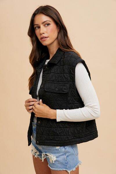 Annie Wear Texture Quilted Snap Down Vest Coat - Hovatok