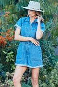 Veveret Elastic Waistband Denim Romper - Hovatok