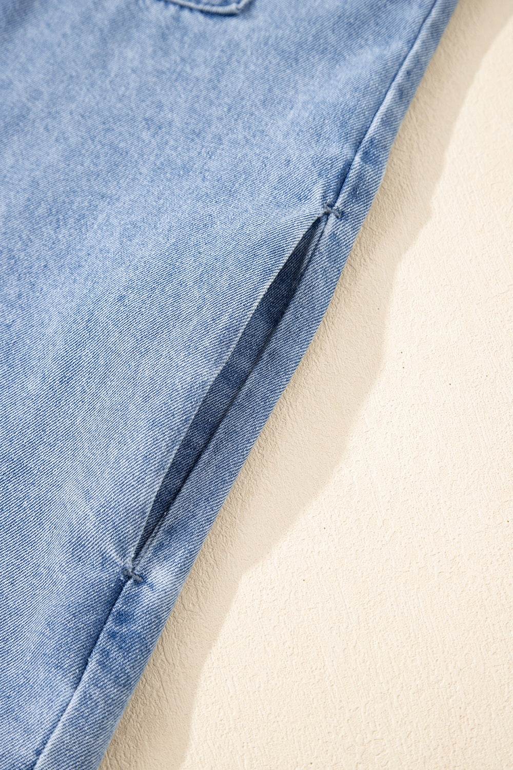 Button Down Short Sleeve Denim Dress - Hovatok