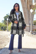 Double Take Full Size Plaid Button Up Lapel Collar Coat - Hovatok