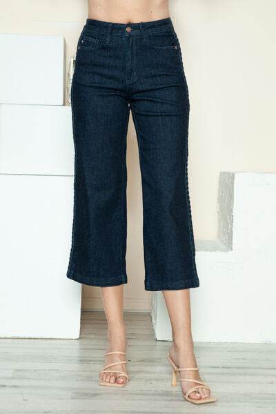 Judy Blue Full Size Side Seam Braid Detail Crop Wide Leg Jeans - Hovatok