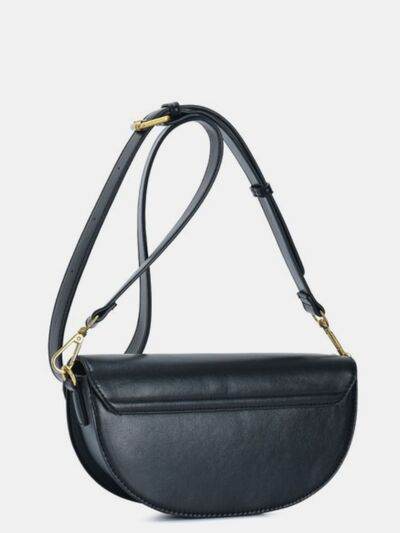 Fame Buckle Closure Crescent Faux Leather Crossbody Bag - Hovatok
