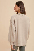 Annie Wear Half Button Ribbed Hem Sweater - Hovatok