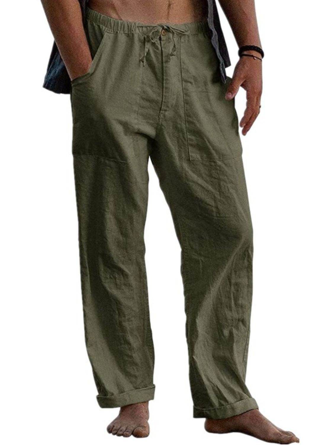Men's Full Size Drawstring Straight Leg Pants Plus Size - Hovatok