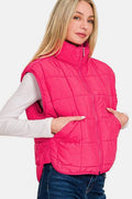 Zenana Zip Up Cropped Puffer Vest with Pockets - Hovatok