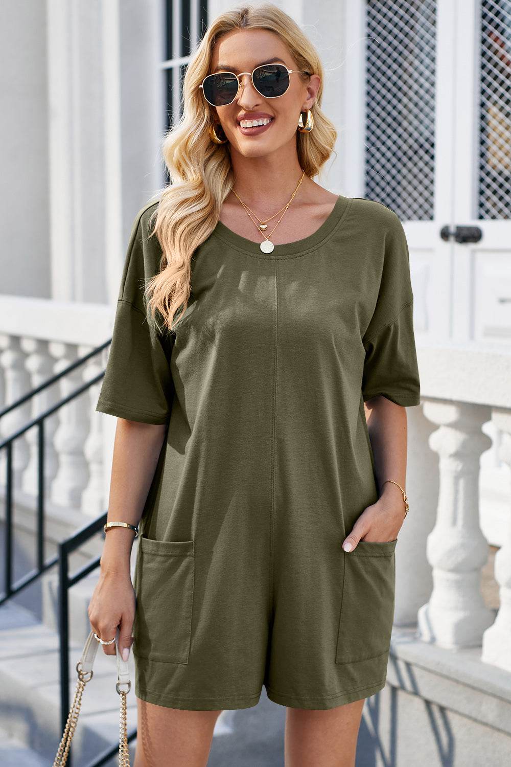 Lovelet Backless Round Neck Half Sleeve Romper - Hovatok