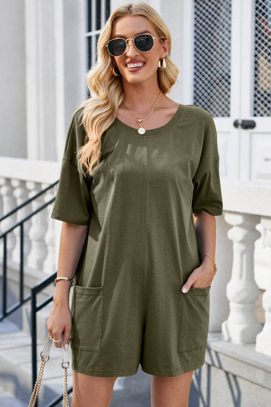 Lovelet Backless Round Neck Half Sleeve Romper - Hovatok