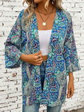 Printed Open Front Three-Quarter Sleeve Cover Up - Hovatok