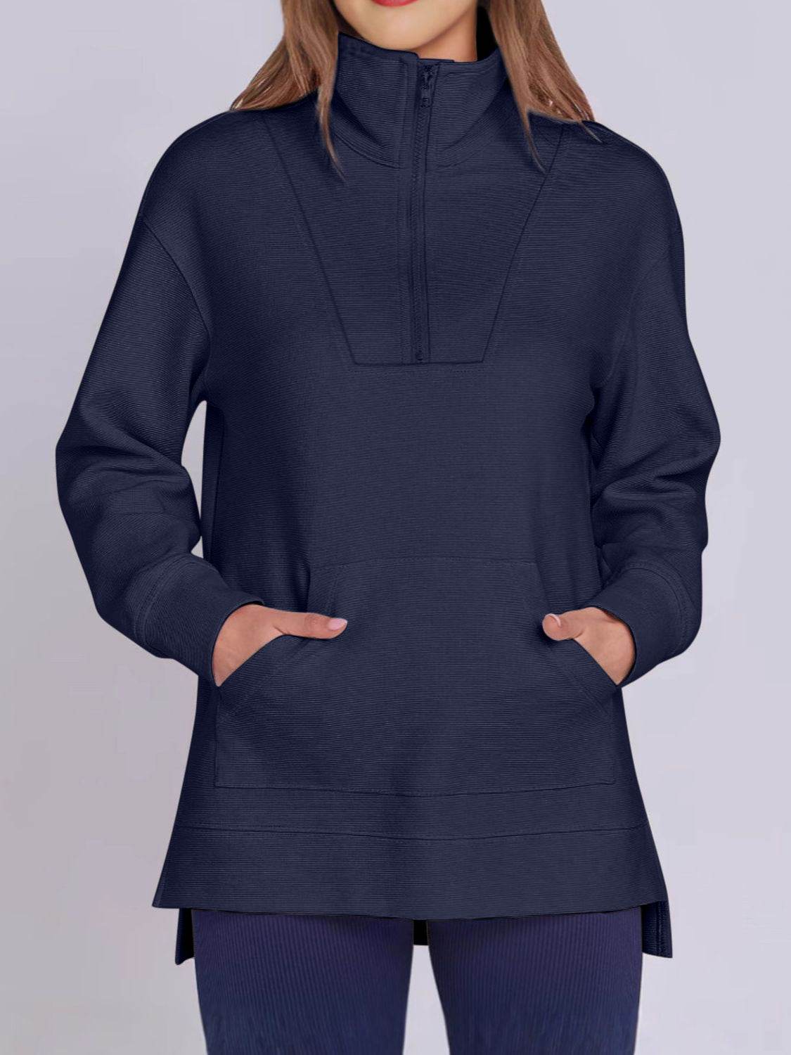 ฺHigh-Low Quarter Zip Long Sleeve Sweatshirt - Hovatok