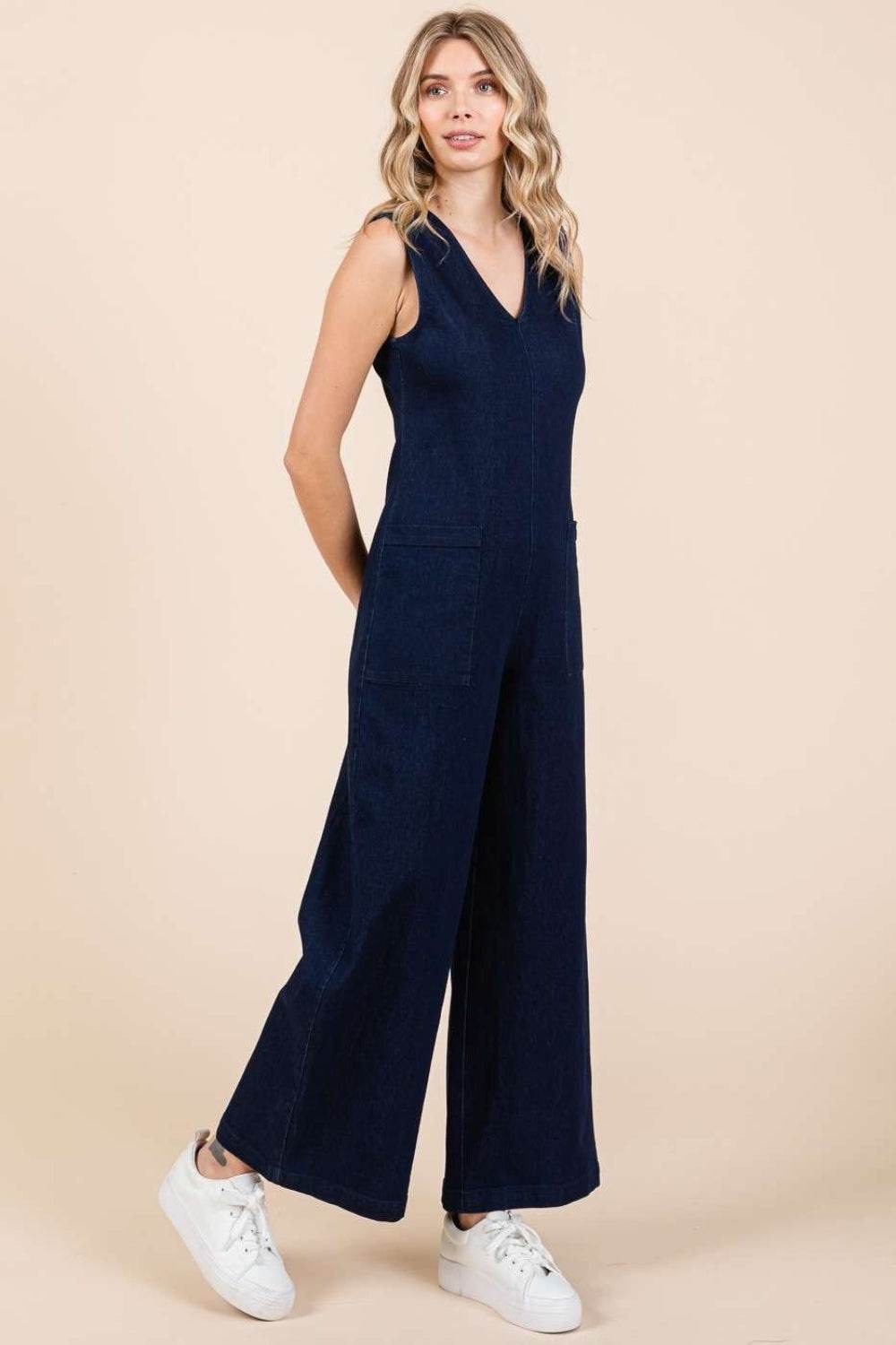 Mittoshop Sleeveless Wide Leg Denim Jumpsuit - Hovatok