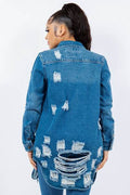 American Bazi Distressed Button Up Long Sleeve Denim Jacket - Hovatok