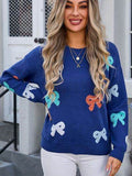 Angel Wings Bow Graphic Round Neck Long Sleeve Sweater - Hovatok