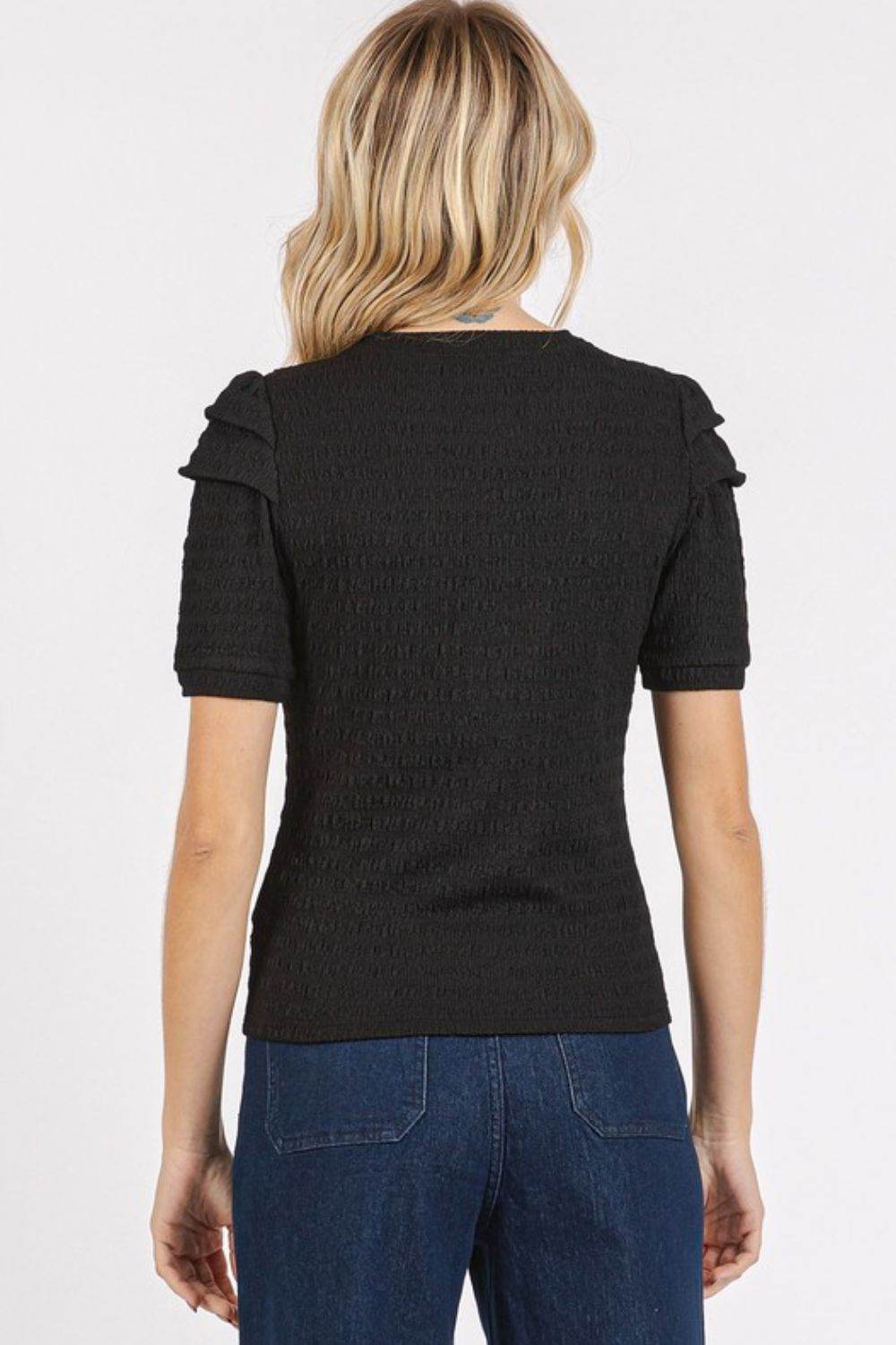 Mittoshop Textured Round Neck Short Sleeve Blouse - Hovatok