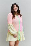 Davi & Dani Flying Colors Full Size Colorblock Long Sleeve Shirt Dress - Hovatok